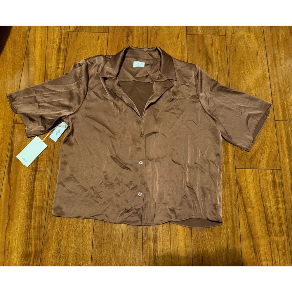 Women's Wilfred Brown Satin Button Down Shirt M